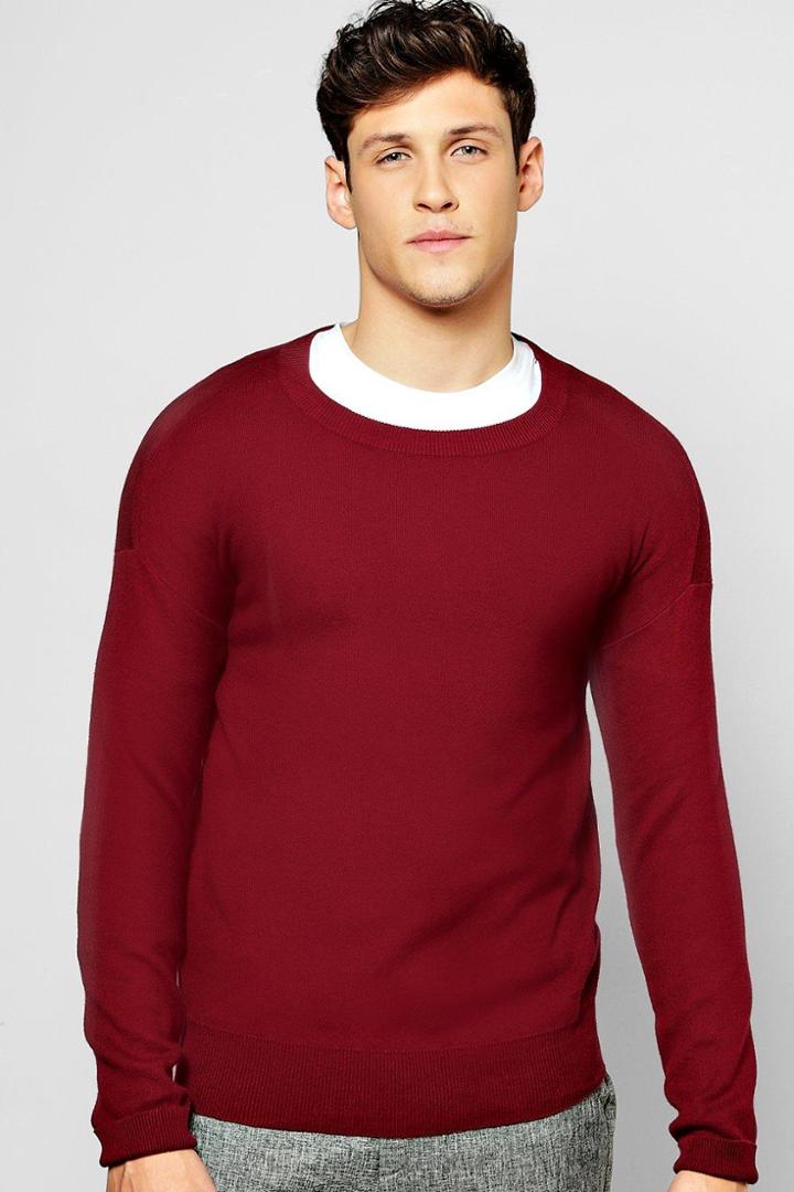 Boohoo Fine Guage Crew Neck Jumper Wine