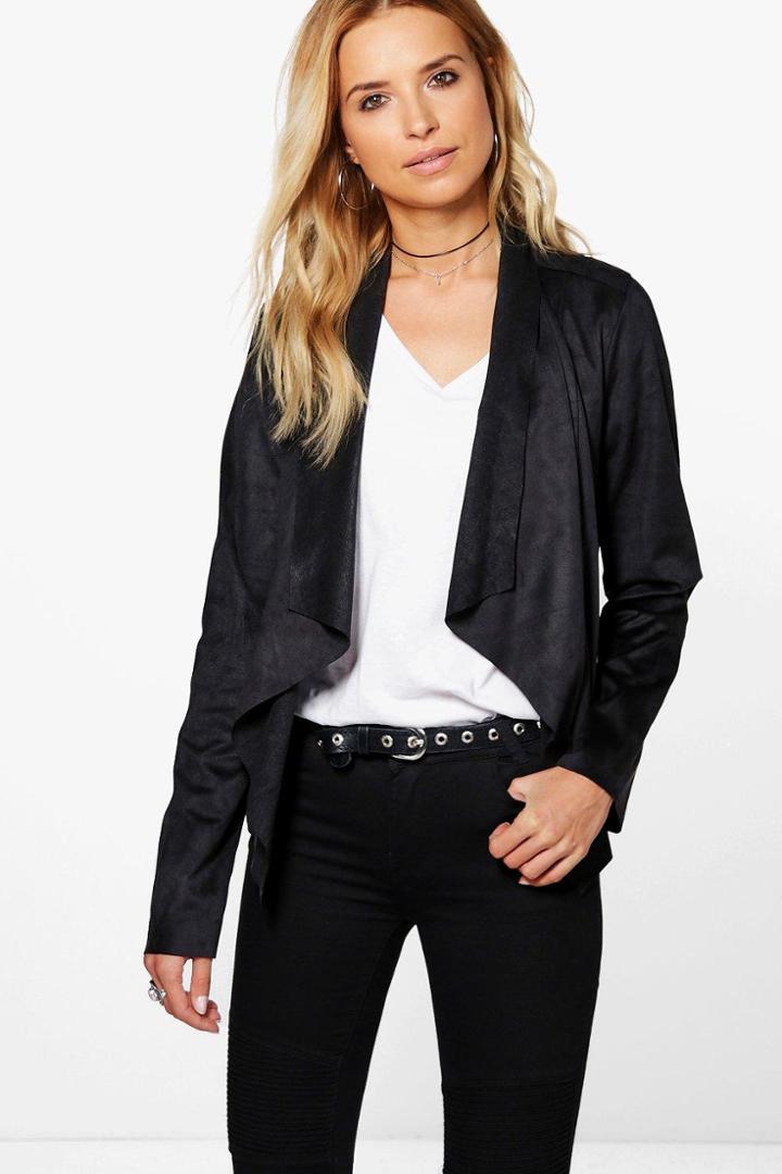Boohoo Teresa Suedette Waterfall Jacket Black
