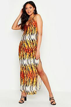 Boohoo Tall Tiger Satin Maxi Dress