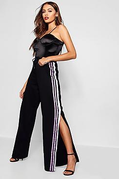 Boohoo Satin Sports Stripe Sweat Pants