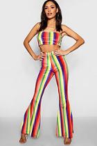 Boohoo Rainbow Velvet Cord Flare Trouser Co-ord