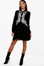 Boohoo Lola Embroidered Drop Hem Shirt Dress