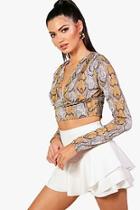 Boohoo Tall Ally Snake Print Plunge Crop Top