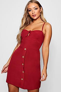 Boohoo Button Front Knot Detail Mini Tea Dress