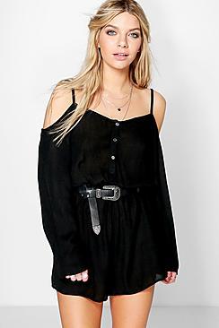 Boohoo Nelly Open Shoulder Woven Playsuit