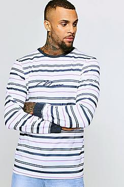Boohoo Long Sleeve Man Embroidered Stripe Sweater