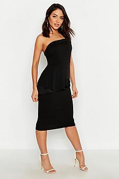 Boohoo Bardot Waist Peplum Midi Dress