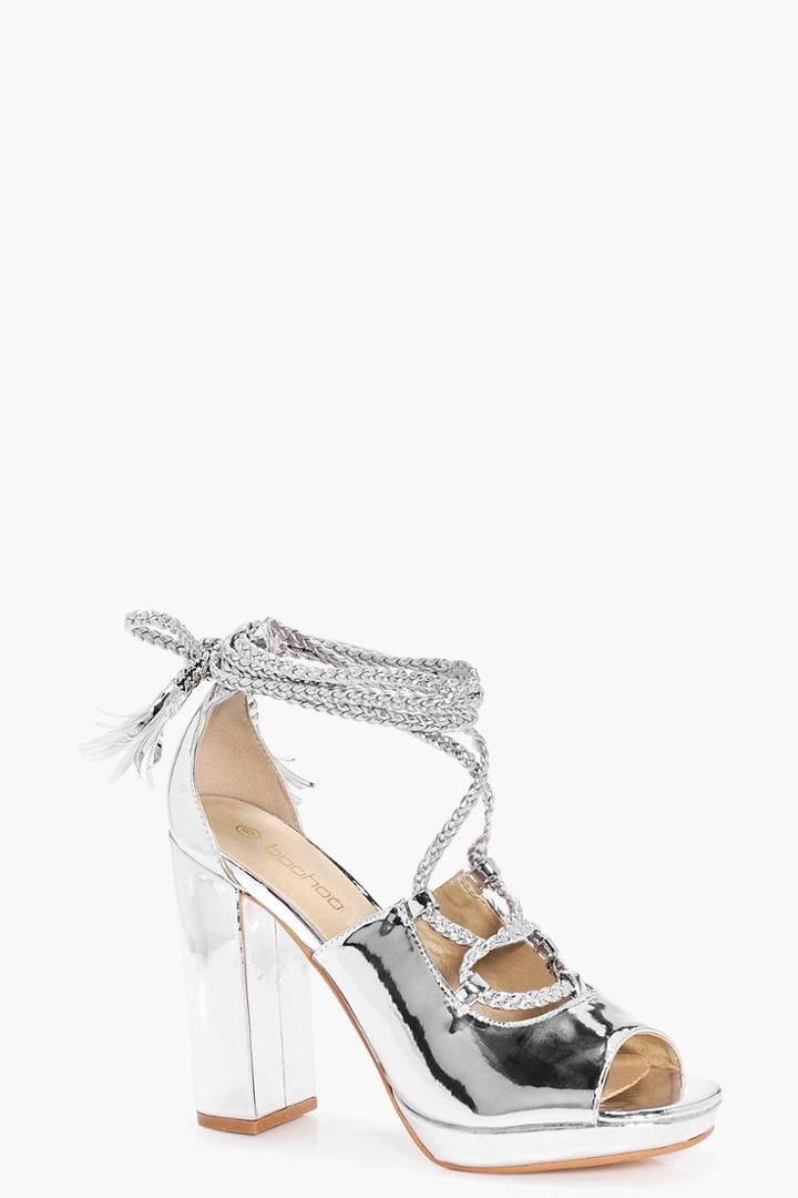 Boohoo Tilly Knot Front Peeptoe Sandal Silver