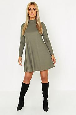 Boohoo Plus Rib High Neck Swing Dress