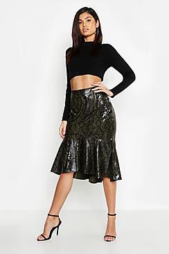 Boohoo Pu Snake Print Mermaid Midi Skirt