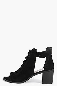 Boohoo Maya Peeptoe Suedette Cross Detail Boot