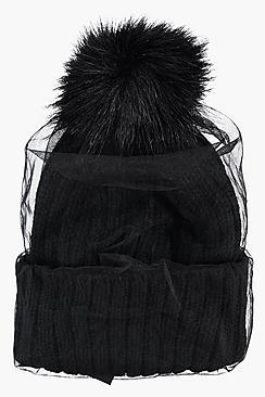 Boohoo Alice Beanie With Veil Netting