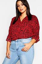 Boohoo Plus Red Leopard Oversized Shirt