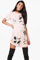 Boohoo Charlotte Lazer Cut Paint Print T-shirt Dress