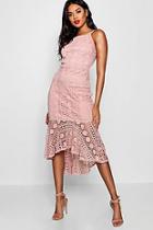 Boohoo Lace Ruffle Hem Detail Midi Dress