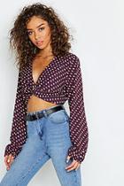 Boohoo Knot Front Woven Crop