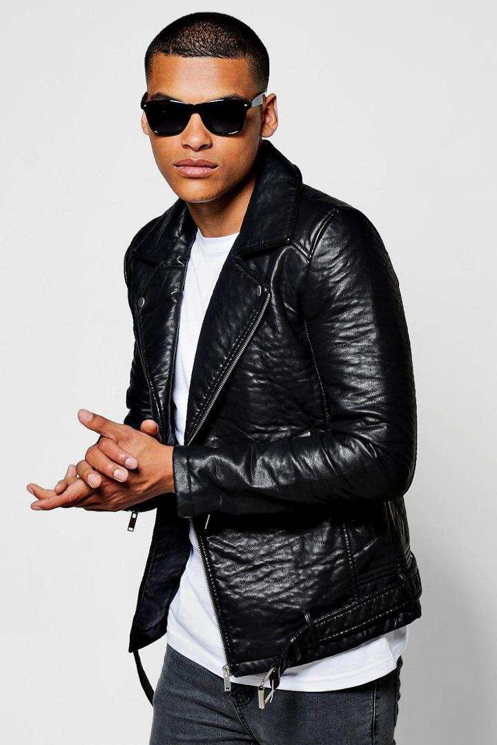 Boohoo Black Textured Faux Leather Biker Jacket Black