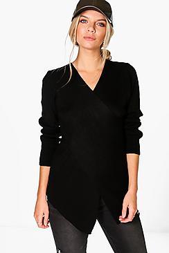 Boohoo Sophie Rib Knit Cross Front Jumper
