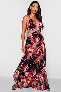 Boohoo Tropical Leaf Cut Out Beach Dress