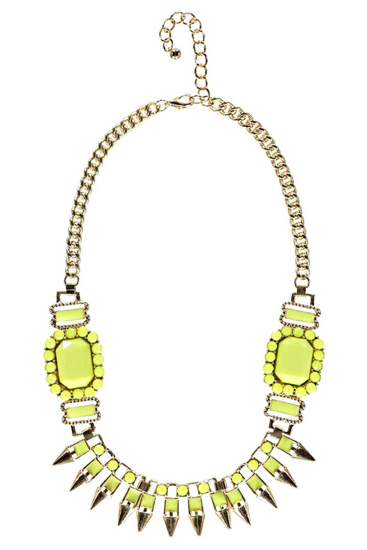Boohoo Myla Neon Gem & Spike Necklace - Yellow