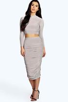 Boohoo Suvi Rouched Sleeve Midi Skirt Co-ord Set