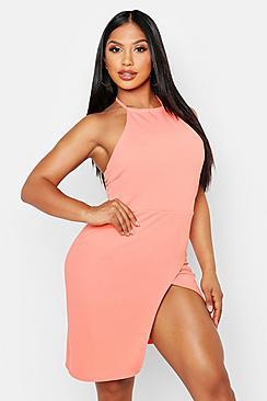 Boohoo Halterneck Wrap Bodycon Dress