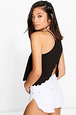 Boohoo Petite Claire Cross Back Scallop Hem Cami