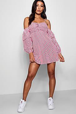 Boohoo Meg Twist Front Cold Shoulder Smock Dress