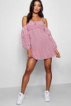 Boohoo Meg Twist Front Cold Shoulder Smock Dress