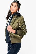 Boohoo Lois Quilted Satin Finish Bomber