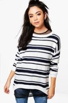 Boohoo Erin Zip Back Stripe Jumper White