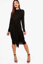 Boohoo Hailey High Neck Tie Detail Midi Dress