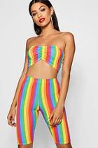 Boohoo Callie Rainbow Bandeau & Cycle Short Co-ord