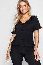 Boohoo Plus Frill Sleeve Horn Button Down Top