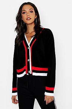 Boohoo Tall Sports Trim Mock Horn Button Crop Cardigan