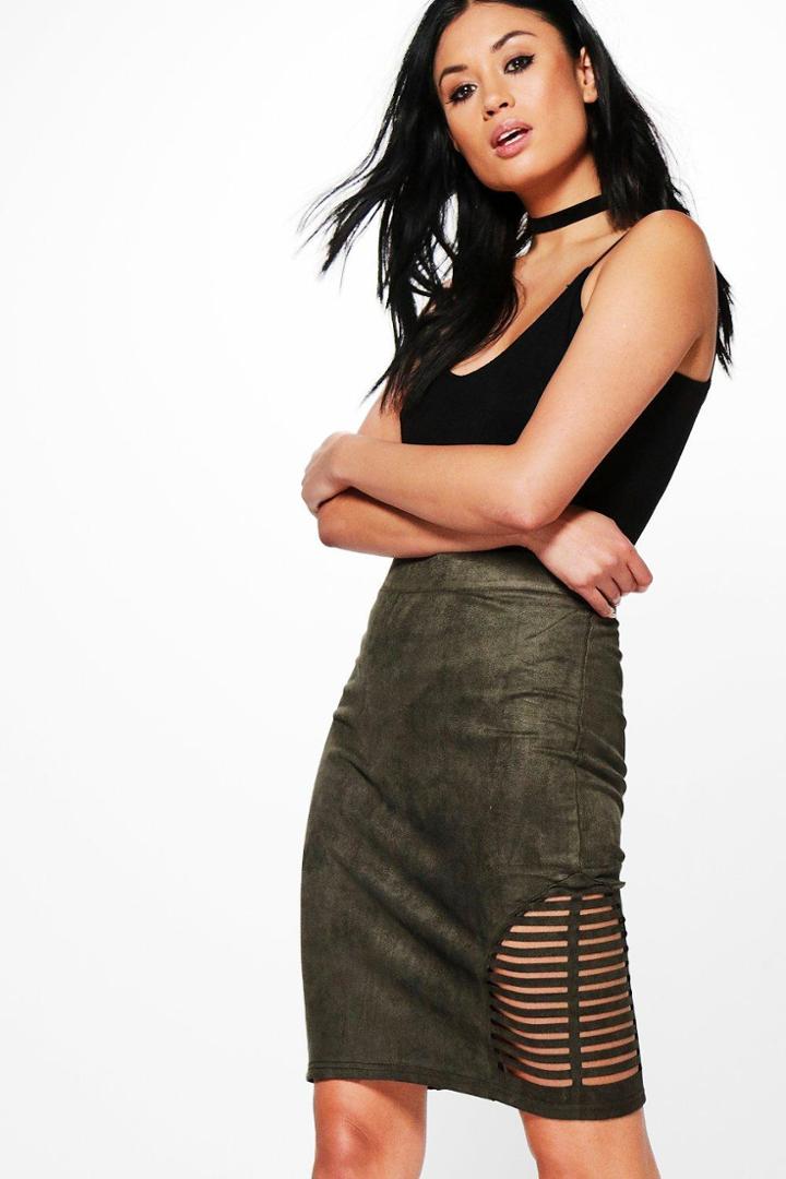 Boohoo Hannah Lace Up Skirt Khaki