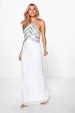 Boohoo Boutique Ray Beaded Top Low Back Maxi Dress