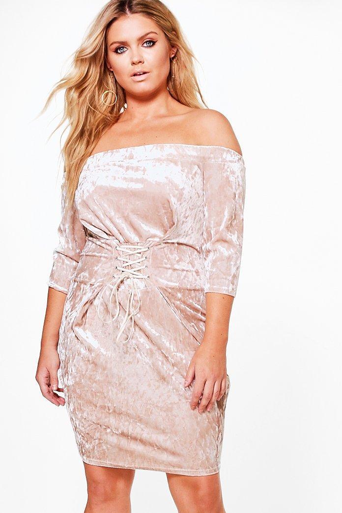 Boohoo Plus Melissa Velour Corset Dress Champagne