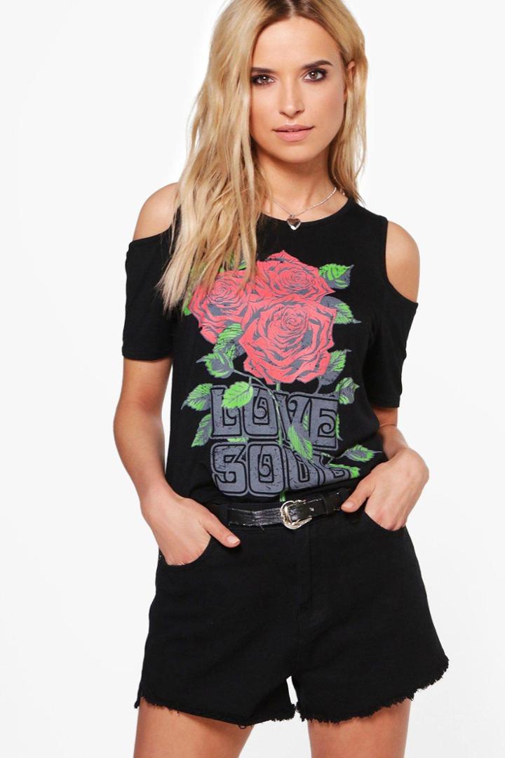 Boohoo Jennie Oversized Cold Shoulder Band Tee Black