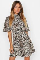 Boohoo Leopard High Neck Skater Dress