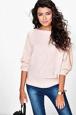 Boohoo Amelia Oversized Rib Knit Batwing Jumper