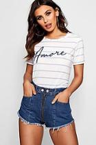 Boohoo Petite Amore Stripe Slogan T-shirt