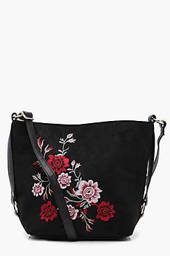 Boohoo Lucy Embroidered Bucket Cross Body