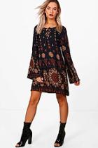 Boohoo Steph Folk Paisley Lace Up Shift Dress