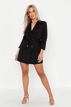 Boohoo Plus Double Breast Gold Button Blazer Dress