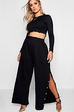 Boohoo Plus Wide Leg Popper Detail Joggers