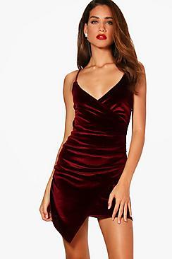 Boohoo Georgina Velvet Wrap Bodycon Dress