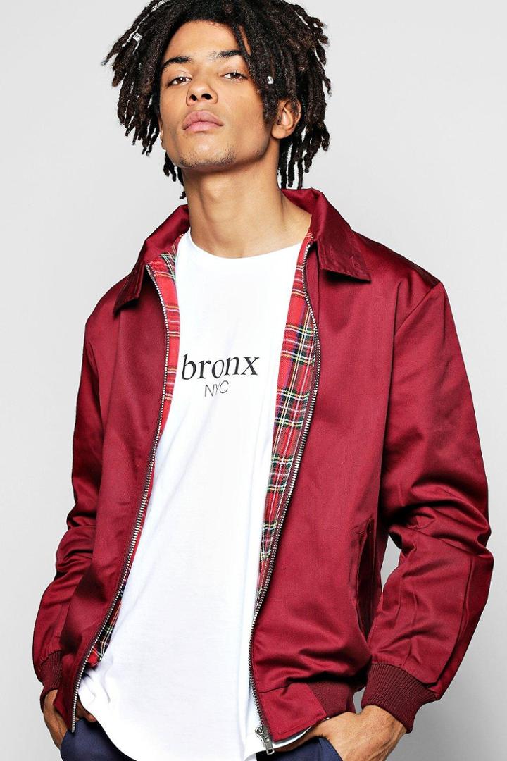 Boohoo Cotton Harrington Jacket Burgundy