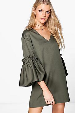 Boohoo Georgia Tie Detail Woven Shift Dress