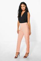 Boohoo Graciela Crochet Trim Tailored Woven Trousers Nude